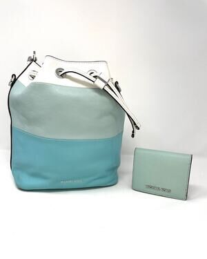 Michael Kors Dottie Bag Blue Teal White W/ Wallet